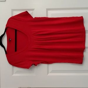 Red blouse with pleated collar neckline